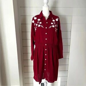 Western Cowgirl Red Shirt Dress white Details Large Grace Karin